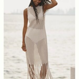 Anthropologie Celandine Sheer Fringe Cover-Up Midi Dress